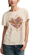 Lucky Brand Classic Embroidered Floral Heart Cotton T-Shirt