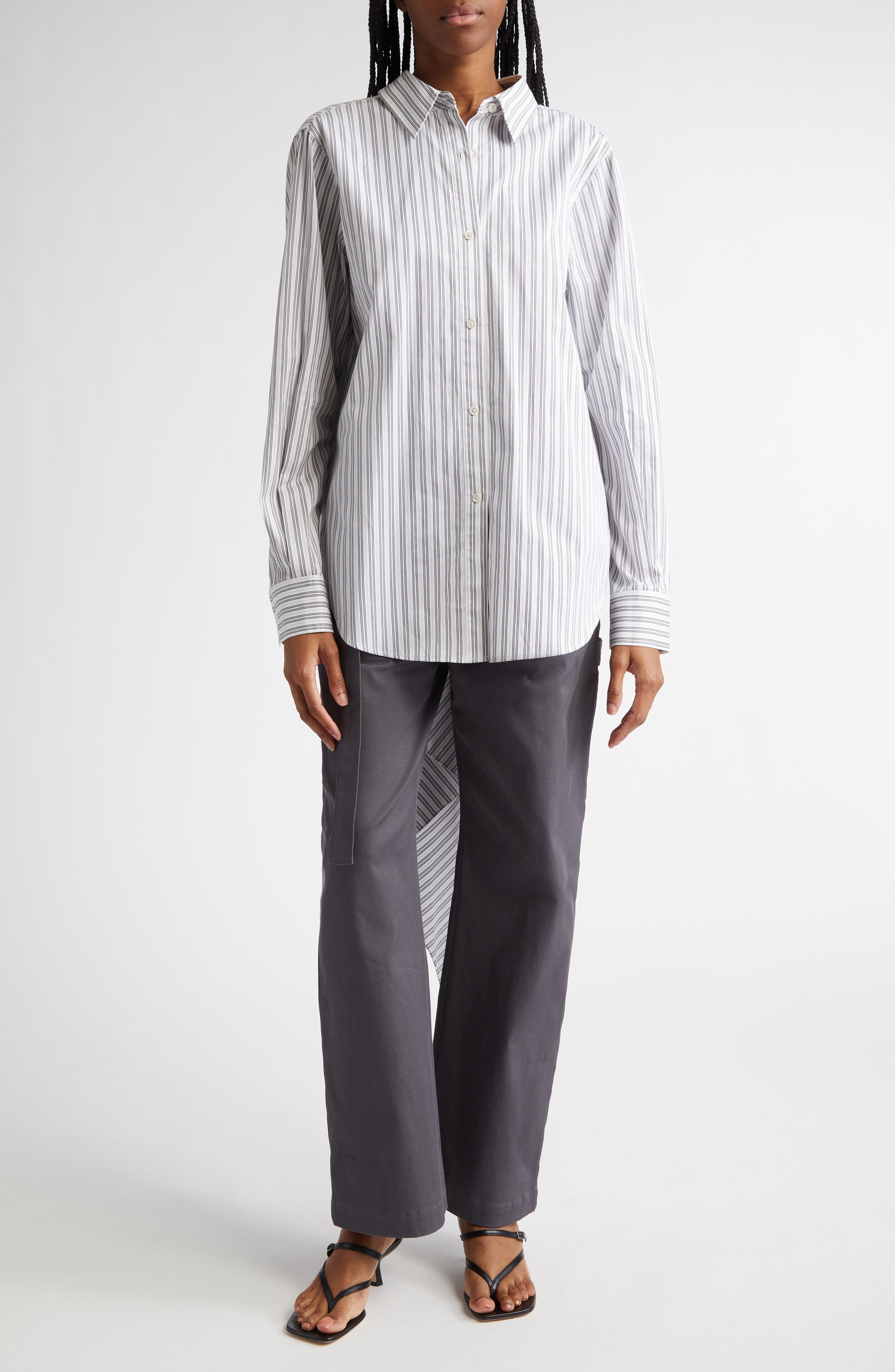 MONSE Pinstripe Cascade Back Button-Up Shirt (Women) | Nordstromrack