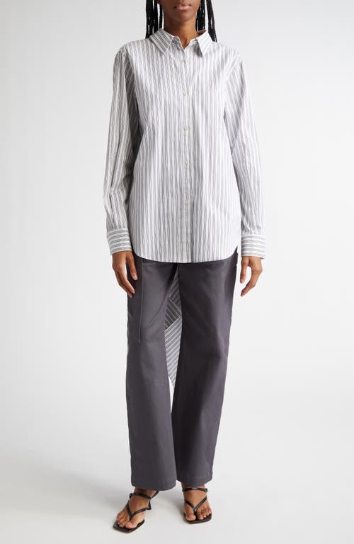 MONSE Pinstripe Cascade Back Button-Up Shirt in Ivory/Black 