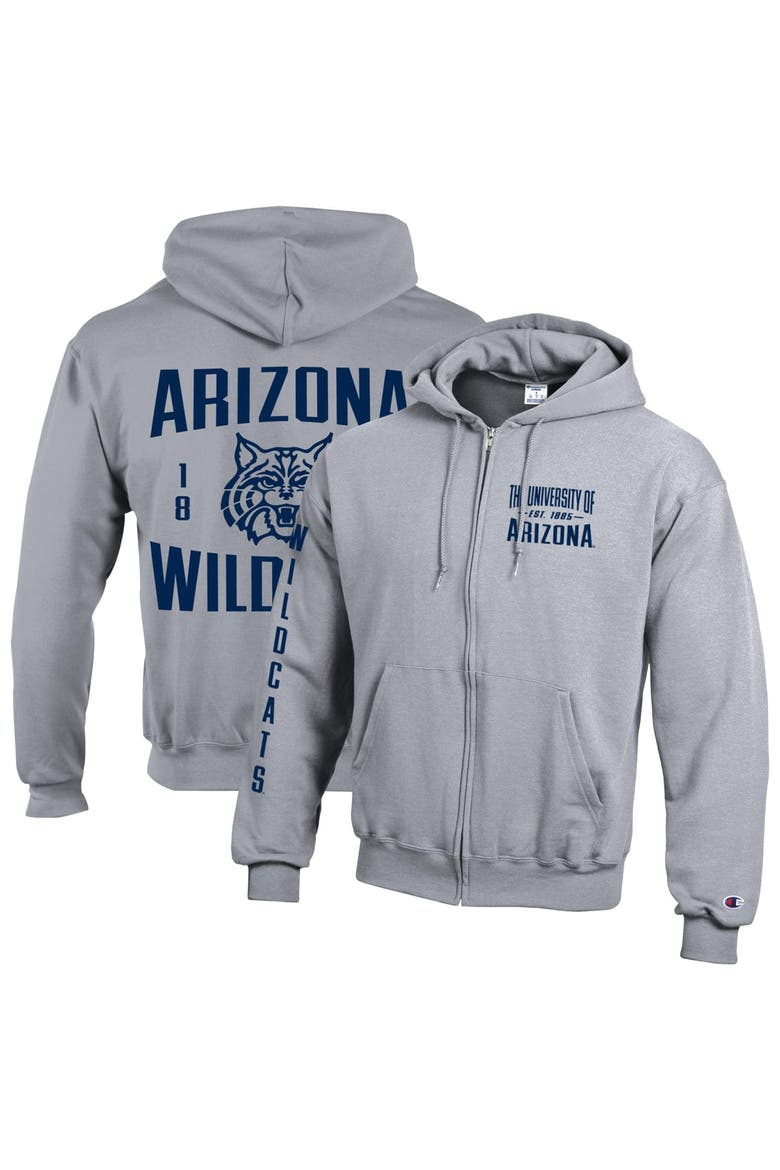 Men's Champion  Heather Gray Arizona Wildcats Varsity Powerblend Full-Zip Fleece Hoodie, Main, color, Heather Gray
