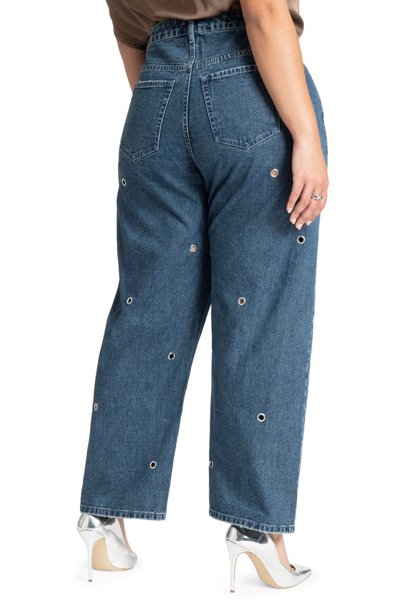 ELOQUII Grommet High Waist Relaxed Straight Leg Jeans, Alternate, color,