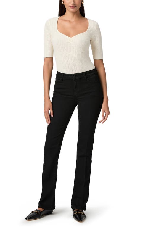 Paige Manhattan Mid Rise Slim Bootcut Jeans In Black Shadow In Black