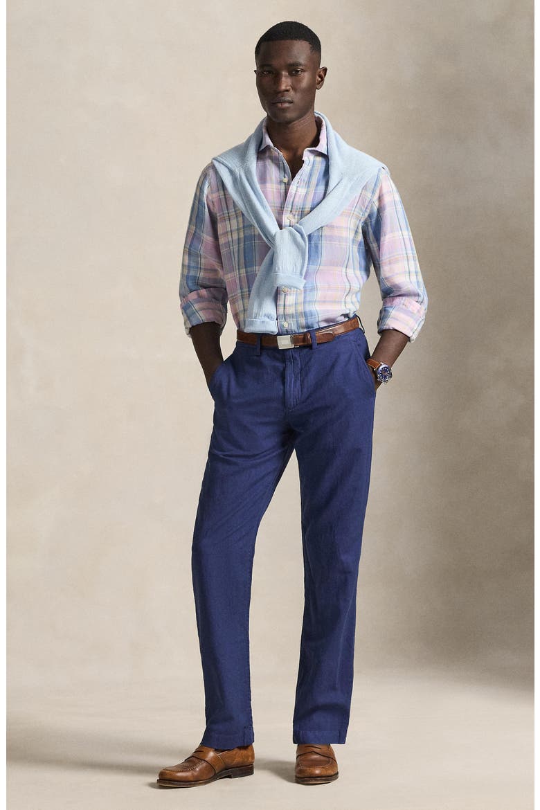 Bedford Classic Fit Linen & Cotton Pants, Alternate, color, DUSTY AZURE