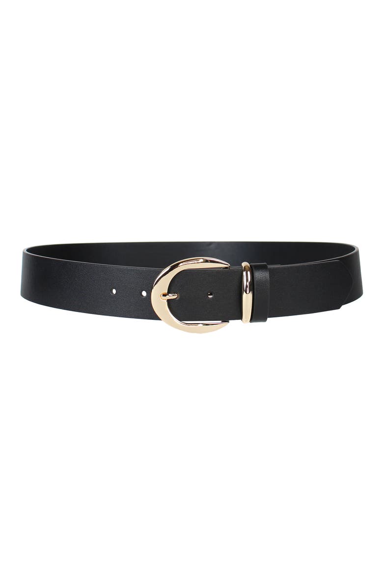 Harness Buckle Faux Leather Belt, Main, color, BLACK