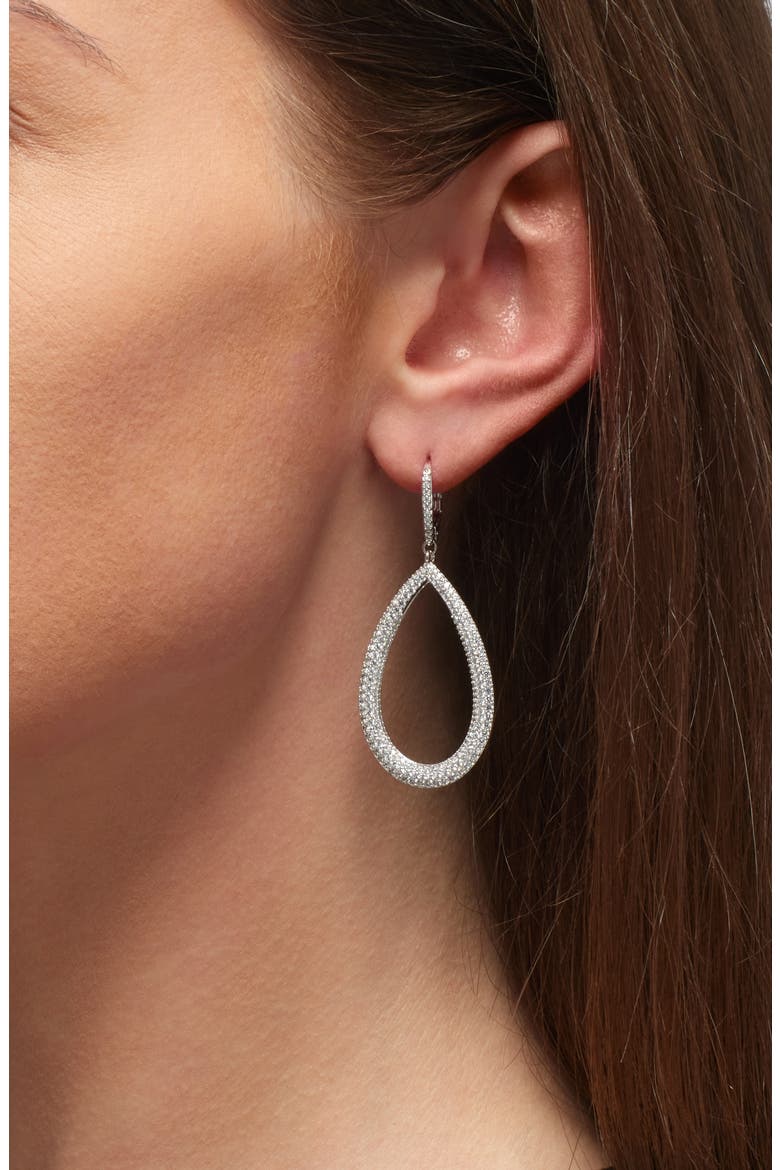 Crushed Teardrop Earrings, Alternate, color, RHODIUM