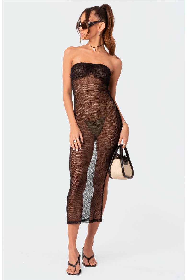 Beachside Sheer Knit Cover-Up Dress, Alternate, color, BLACK