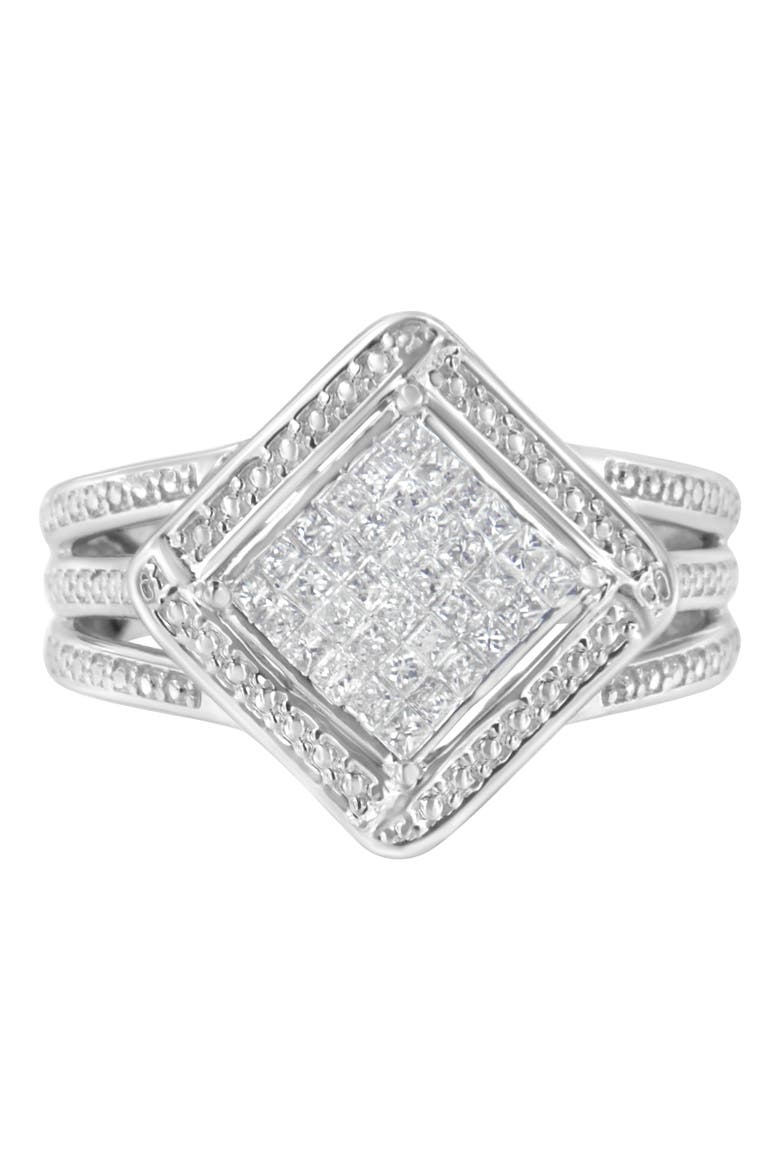 Silver 2/5 Cttw Princess Cut Diamond Cluster Composite Cocktail Ring, Main, color, Silver