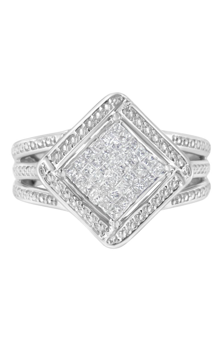 Haus of Brilliance Silver 2/5 Cttw Princess Cut Diamond Cluster Composite Cocktail Ring, Main, color, Silver