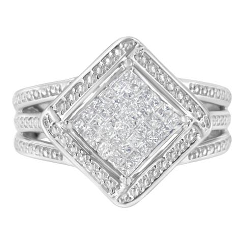 Silver 2/5 Cttw Princess Cut Diamond Cluster Composite Cocktail Ring