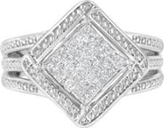 Haus of Brilliance Silver 2/5 Cttw Princess Cut Diamond Cluster Composite Cocktail Ring