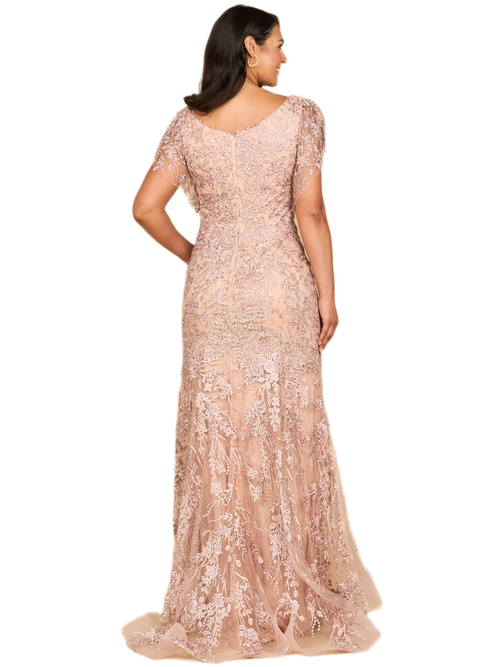 Lara New York Cap Sleeve Mermaid V-neck Gown In Pink