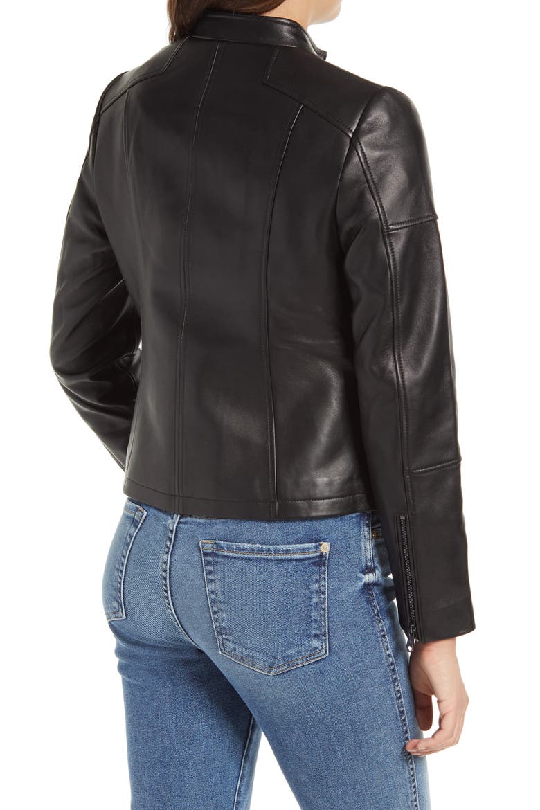 Lambskin Leather Moto Jacket, Alternate, color, BLACK