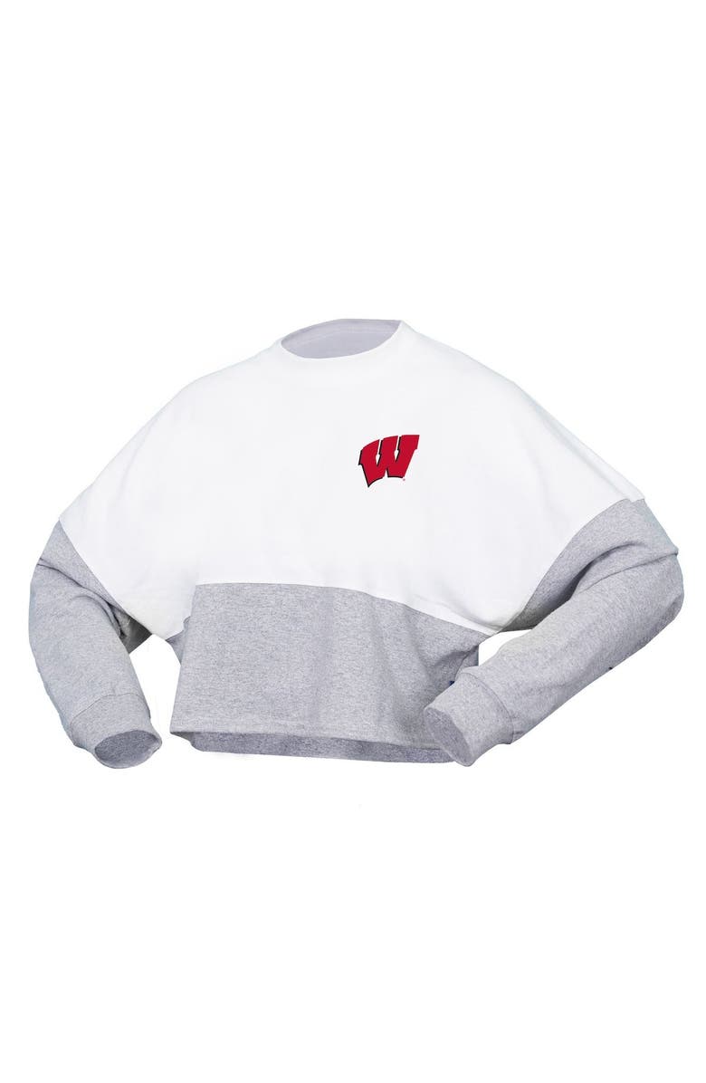 SPIRIT JERSEY Women's Spirit Jersey  White Wisconsin Badgers Heather Block Cropped Long Sleeve Jersey T-Shirt, Alternate, color, White