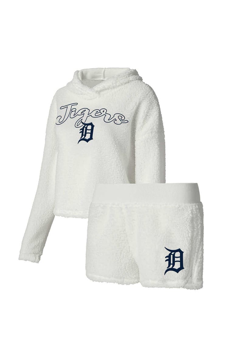 Women's Concepts Sport Cream Detroit Tigers Fluffy Hoodie Top & Shorts Sleep Set, Main, color, Cream