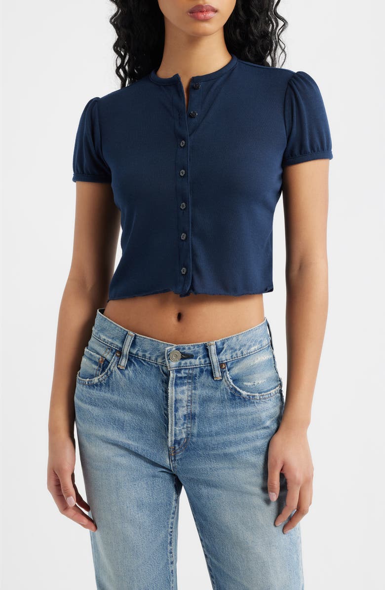 Bella Venice The Boni Short Sleeve Button-Up Top, Main, color, Navy