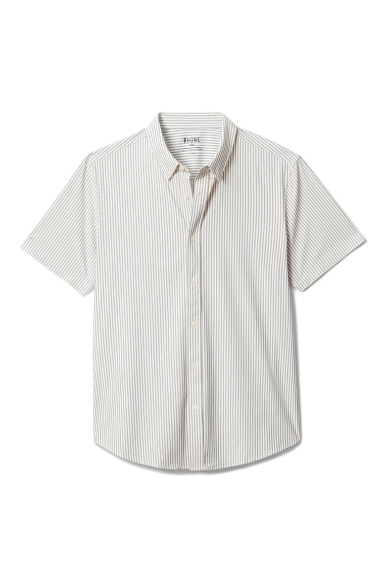 Commuter Short Sleeve Performance Button-Down Shirt, Alternate, color, KHAKI STRIPE