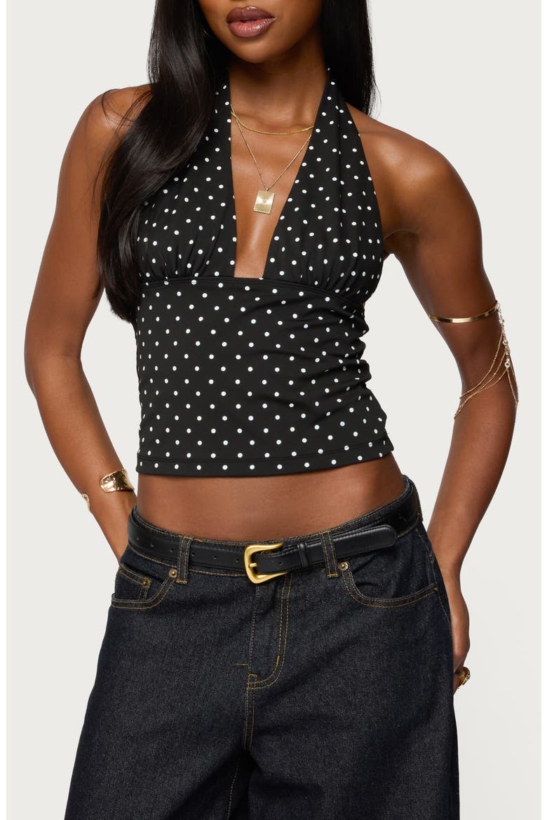 Blaire Polka Dot Halter Top, Main, color, BLACK-AND-WHITE