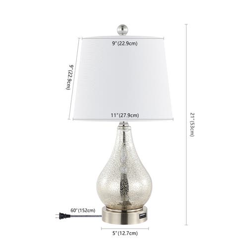 Jonathan Y Dino 21" Farmhouse Industrial Iron/glass Led Table Lamp With Usb Charging Port, Silver In Silver