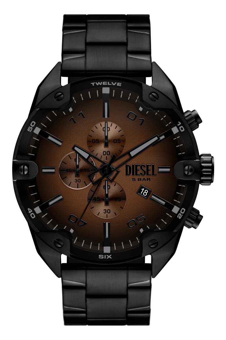 Spiked Chronograph Bracelet Watch, Main, color, BLACK