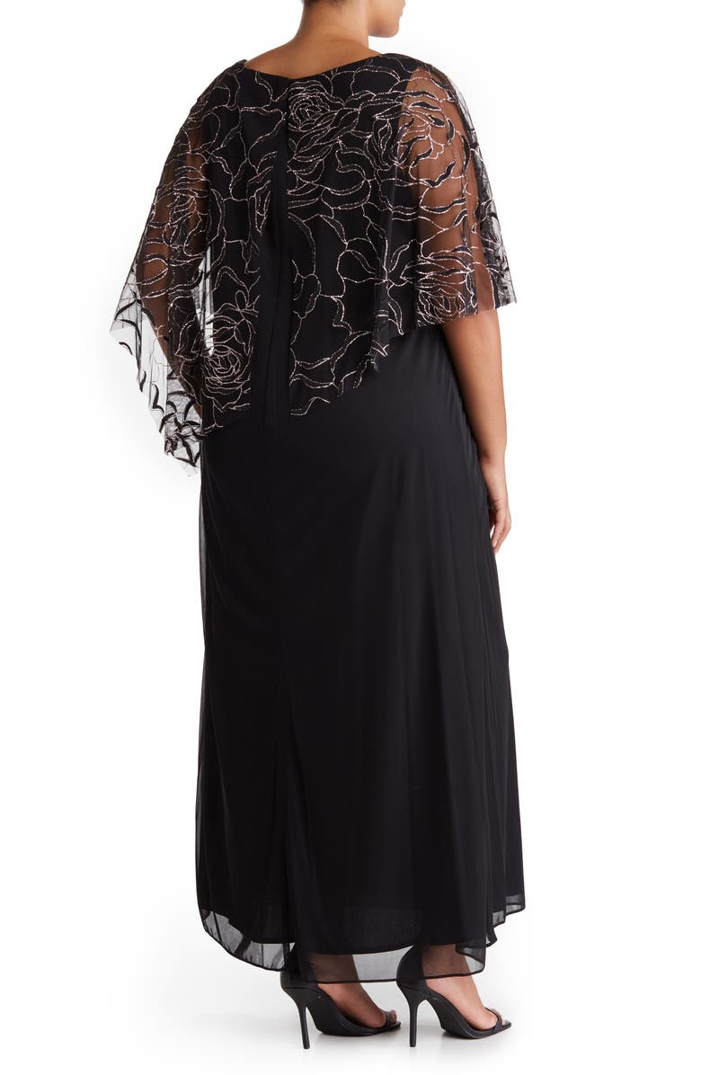 SL FASHIONS Floral Glitter Popover Gown, Alternate, color,