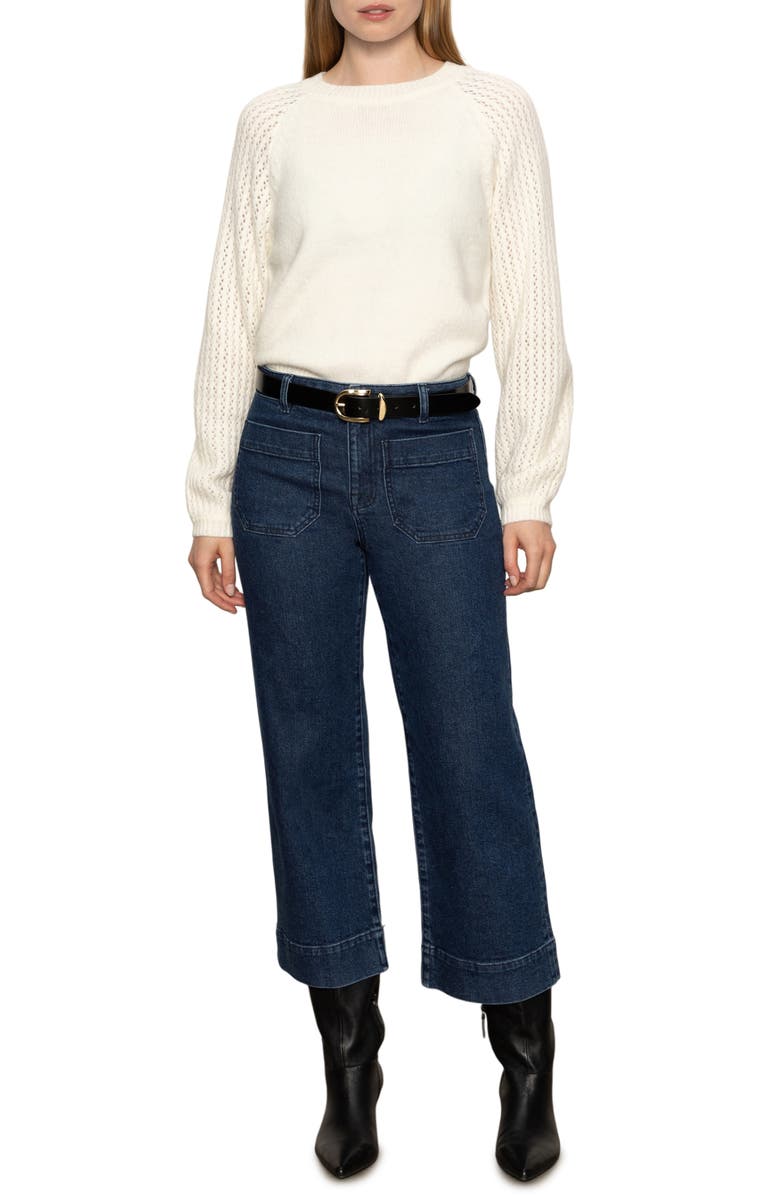 Sanctuary Cozy Moment Pointelle Sleeve Detail Sweater, Alternate, color, Chalk