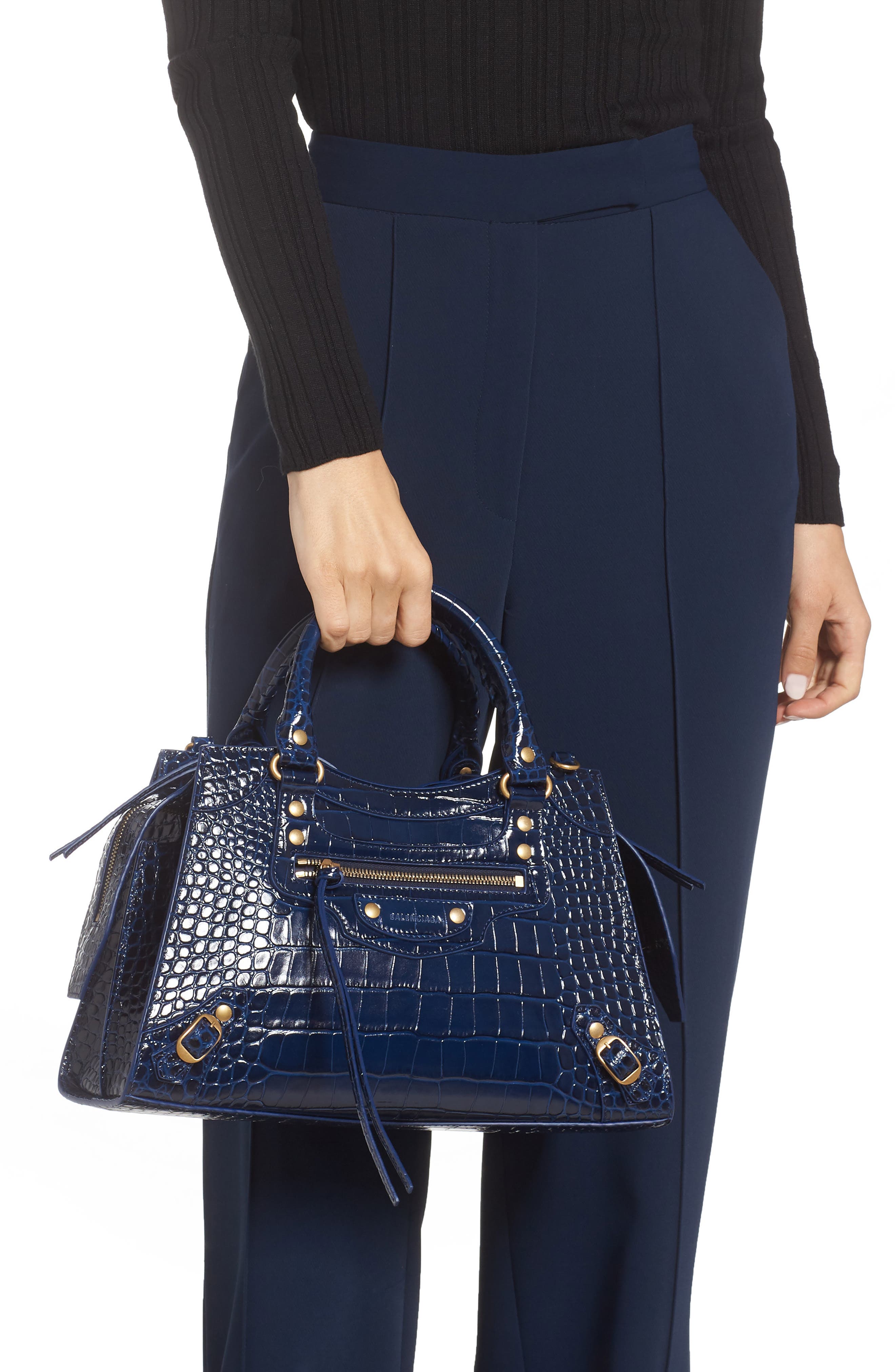 Balenciaga Small Neo Classic City Croc Embossed Leather Top Handle Bag, Alternate, color, 