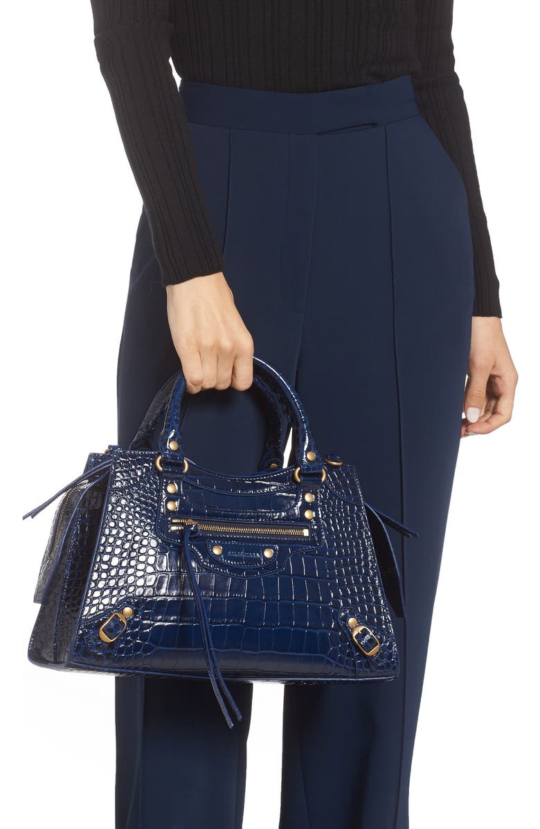 Balenciaga Small Neo Classic City Croc Embossed Leather Top Handle Bag, Alternate, color,