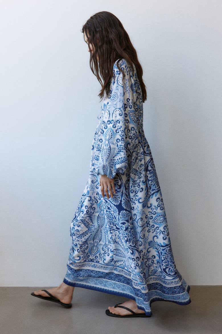 Balloon-sleeved Tunic Dress, Alternate, color, Blue/paisley