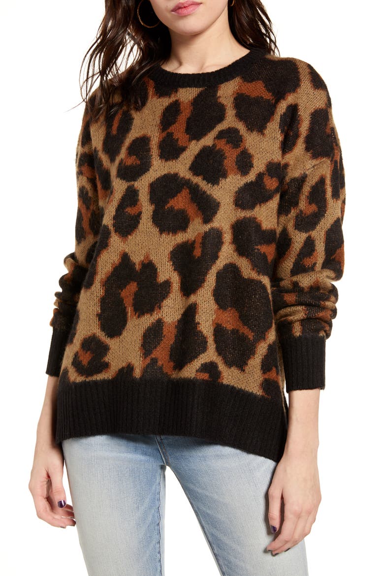 Bronzer Leopard Jacquard Sweater, Main, color, TAN BLACK