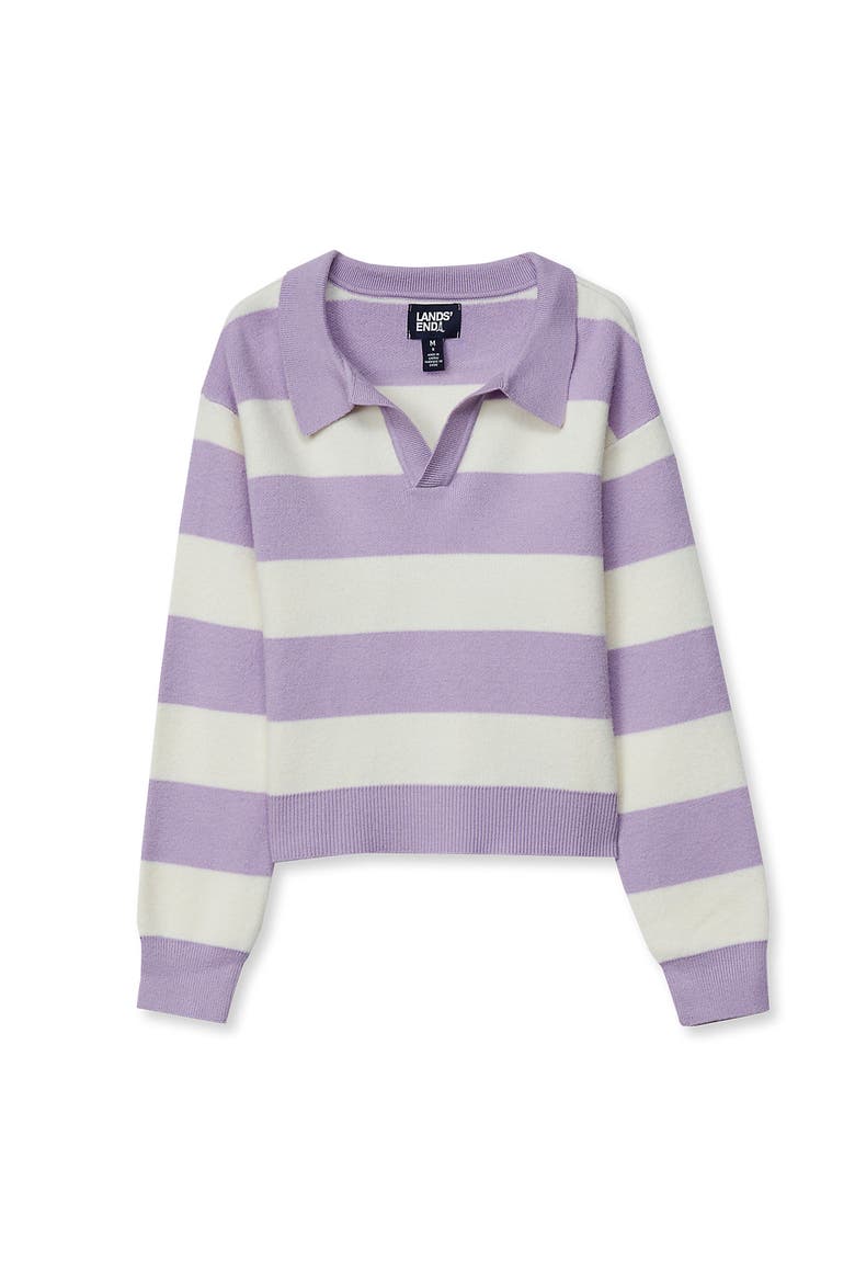 Girls Long Sleeve Rugby Sweater, Main, color, Lilac/Egret Stripe