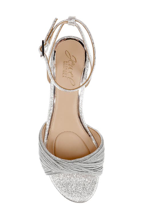 Jewel Badgley Mischka Nance Ankle Strap Kitten Heel Sandal In Silver Textile
