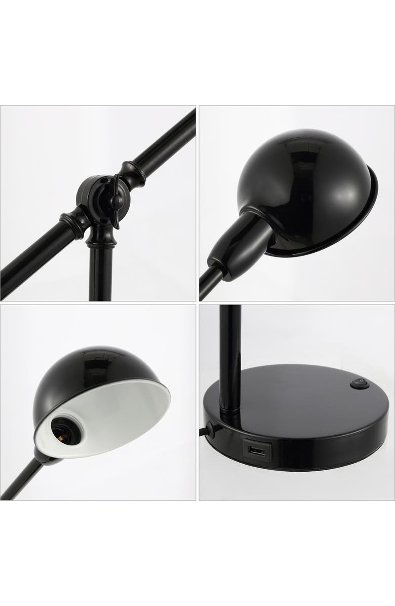 JONATHAN Y Curtis Vintage Industrial Iron Adjustable Dome Shade LED Task Lamp with USB Charging Port, Alternate, color, Black
