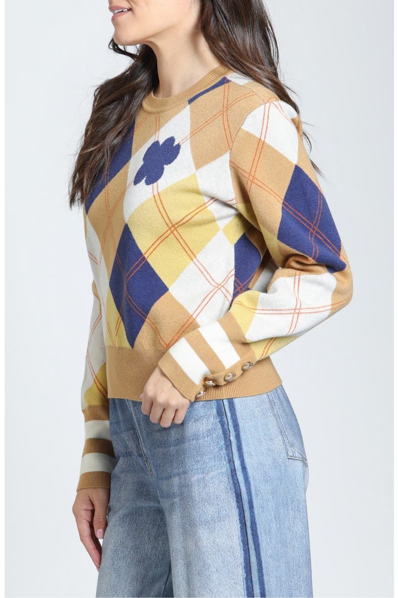 Daisy Argyle Crewneck Sweater, Alternate, color, GOLDEN HARVEST ARGYLE