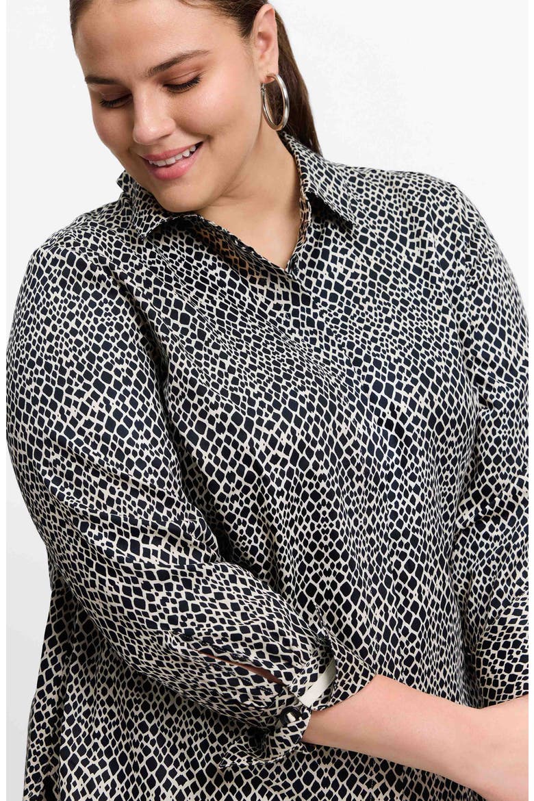 Iris Abstract Print Cotton Sateen Button-Up Shirt, Alternate, color, BLACK