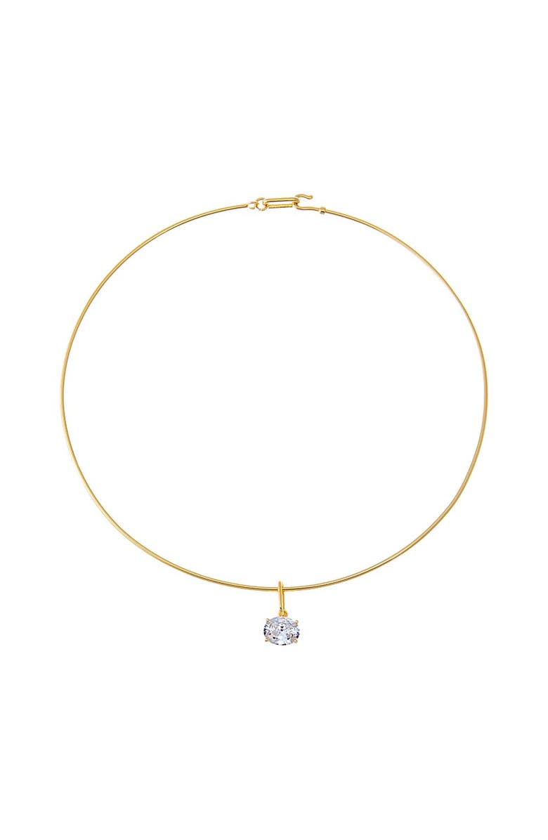 BY ADINA EDEN Colored CZ Oval Charm Solid Thin Wire Choker Necklace, Main, color, Gold