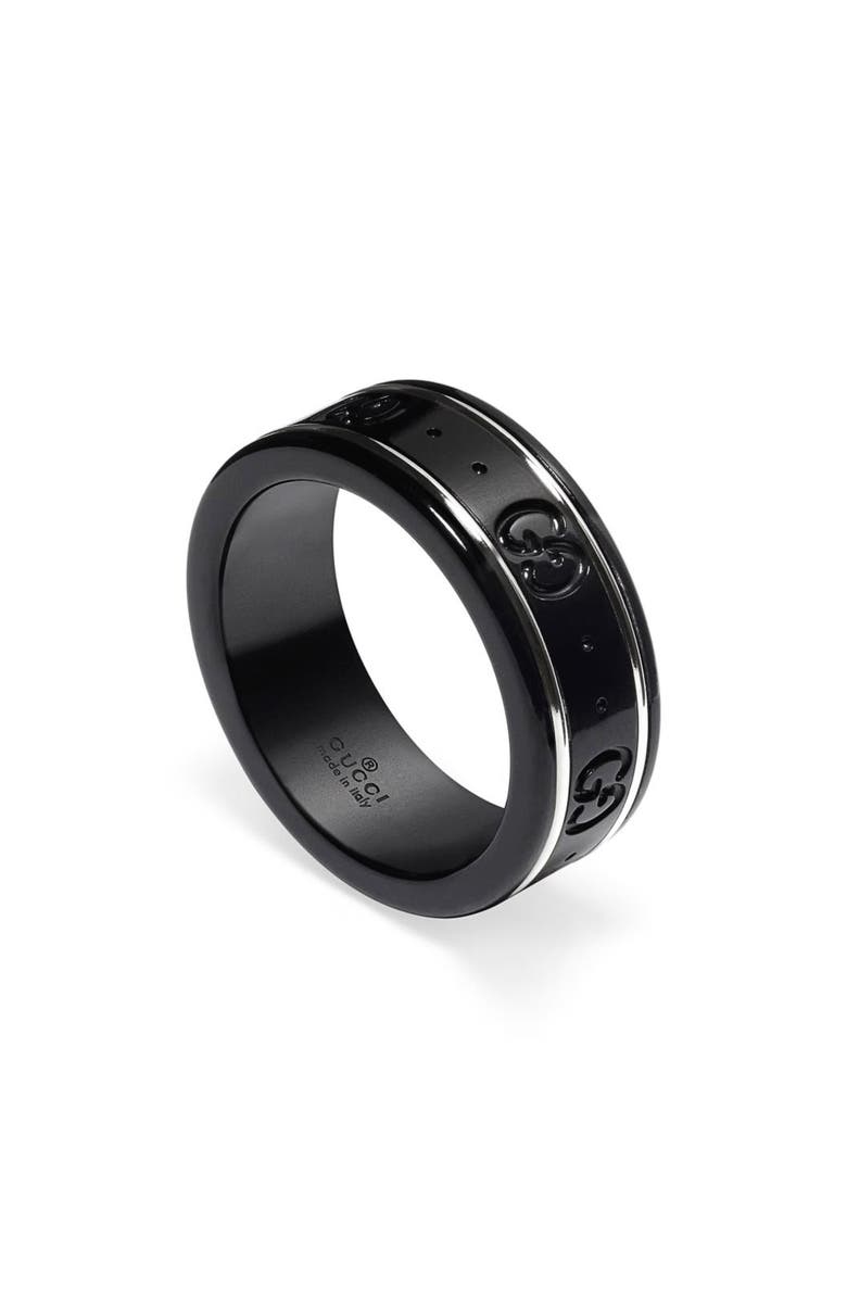 Gucci Icon Band Ring, Main, color, Black/ White Gold