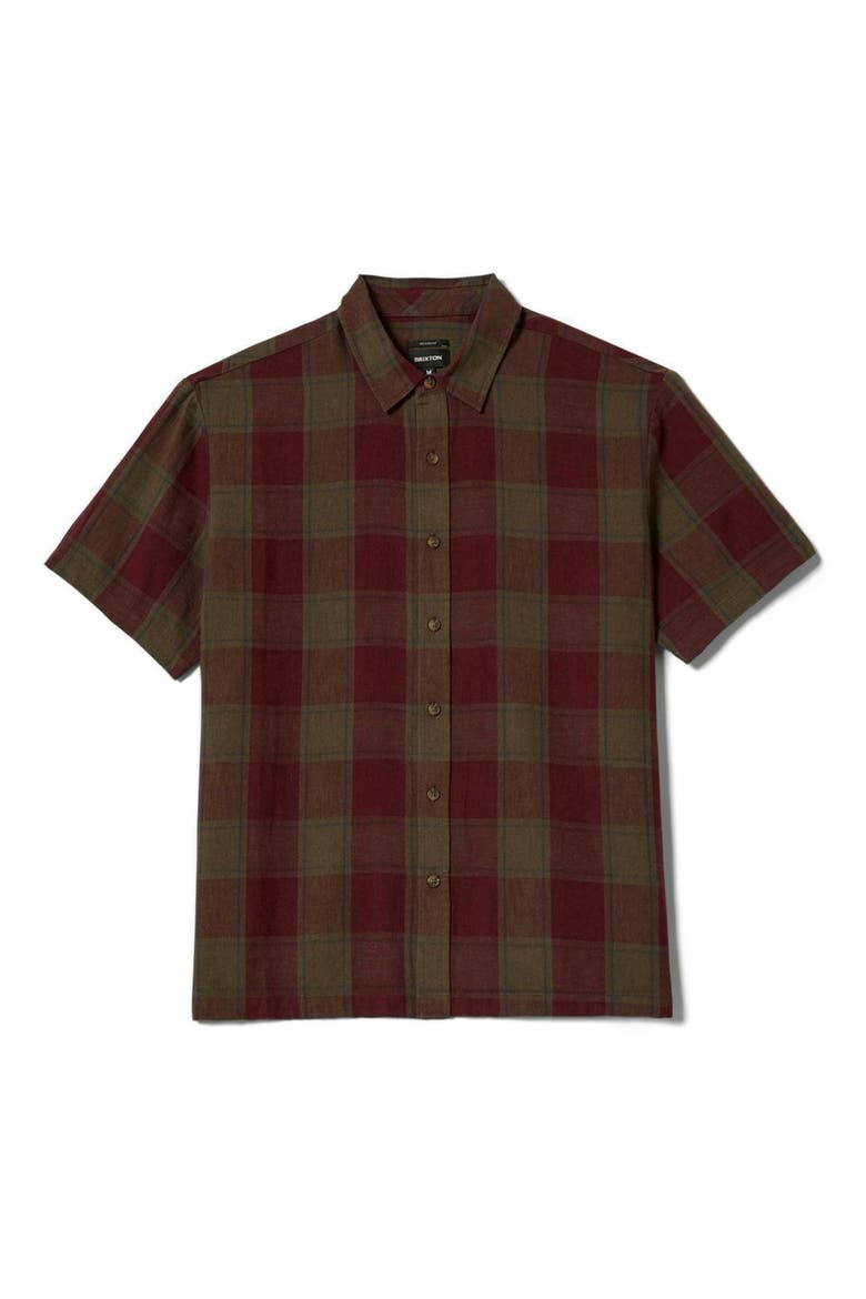 Cru Plaid Linen & Cotton Button-Up Shirt, Alternate, color, OLIVE SURPLUS/ PORT
