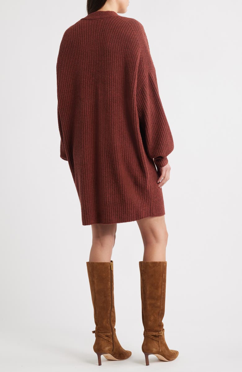 French Connection Babysoft Rib Button Front Long Sleeve Sweater Dress, Alternate, color, 26-Warm Brown
