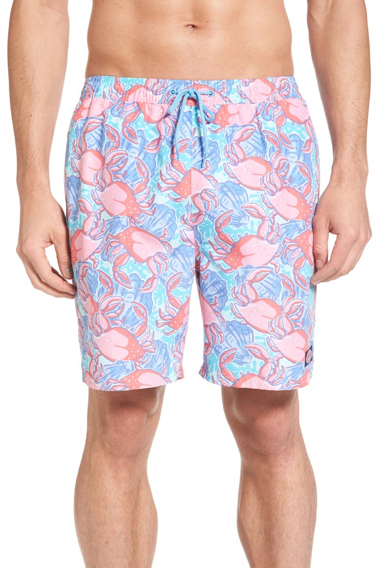 Crab Shell Chappy Swim Trunks, Main, color, BLUE FIN