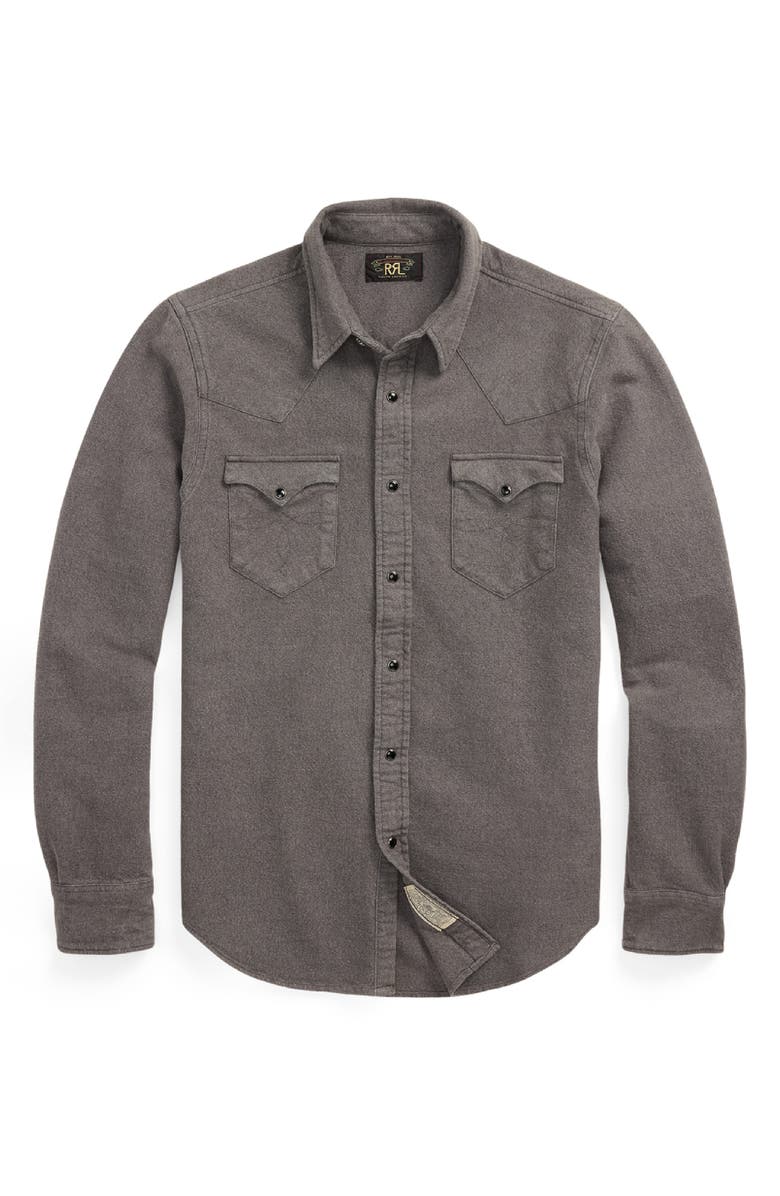 Double RL Slim Fit Cotton Chamois Snap-Up Western Shirt, Main, color, Heather Gray