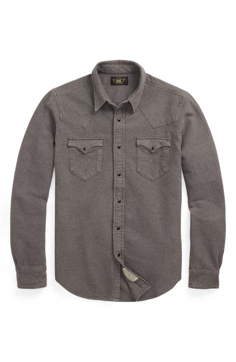 Slim Fit Cotton Chamois Snap-Up Western Shirt