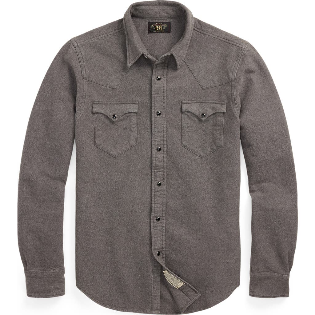 Double Rl Slim Fit Cotton Chamois Snap-up Western Shirt In Gray