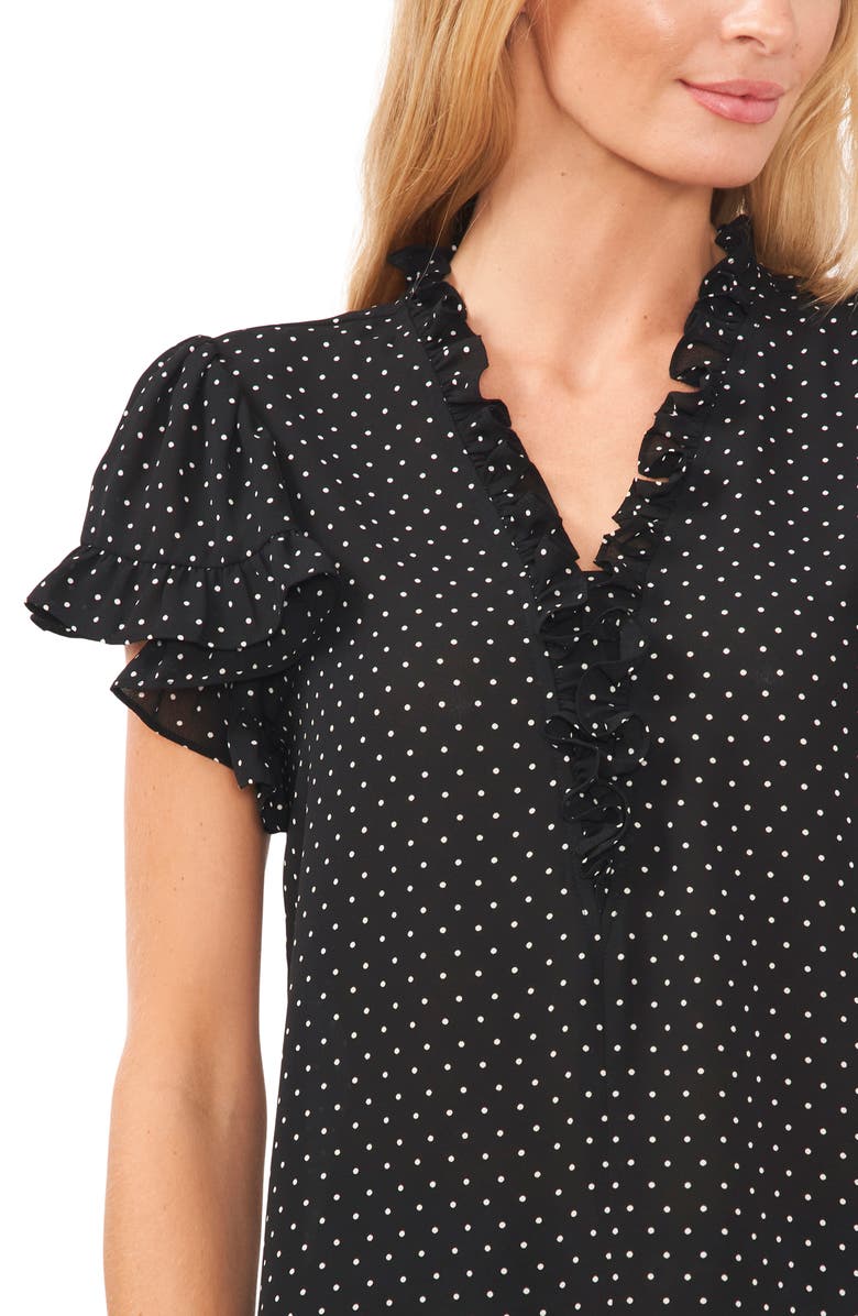 CeCe Polka Dot Ruffle V-Neck Blouse, Alternate, color,