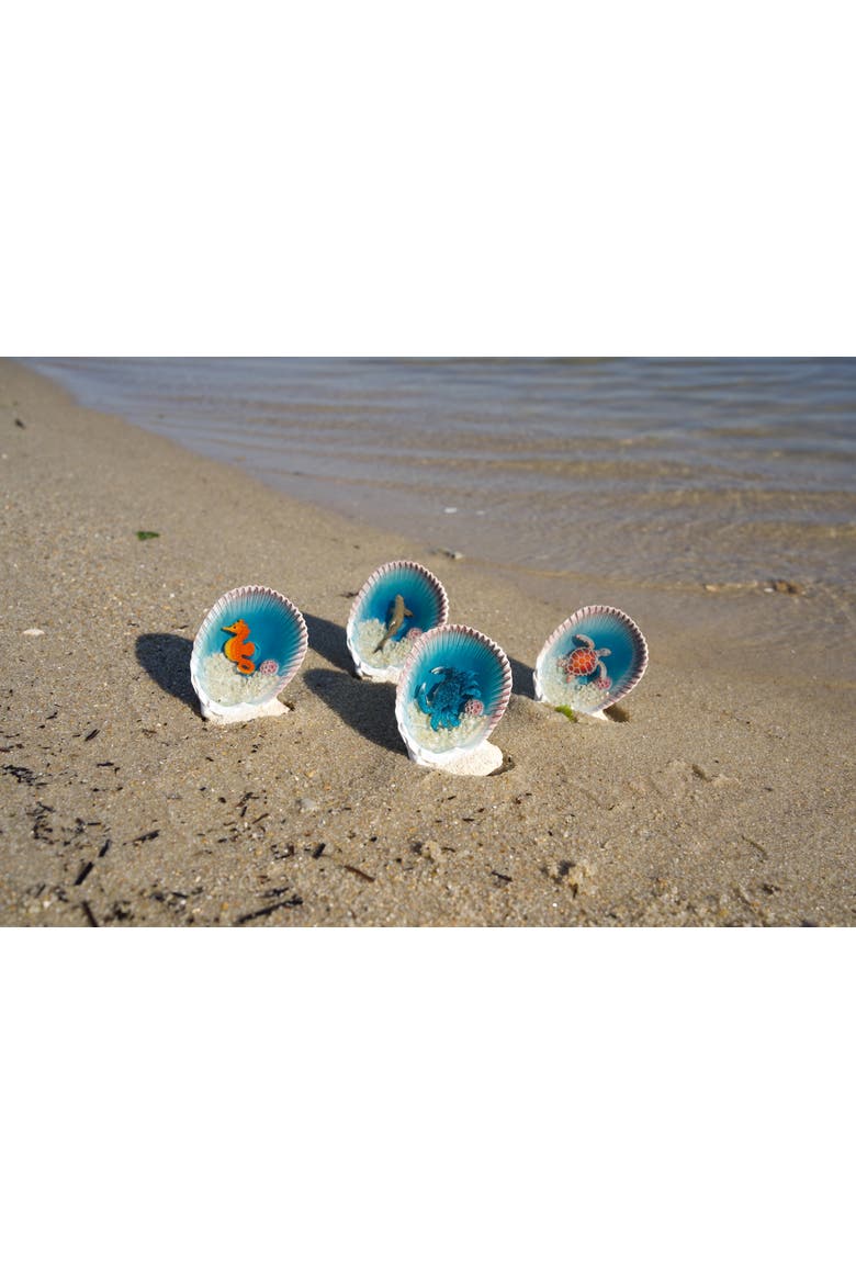 Shark In Seashell Figurine, Alternate, color, Gray