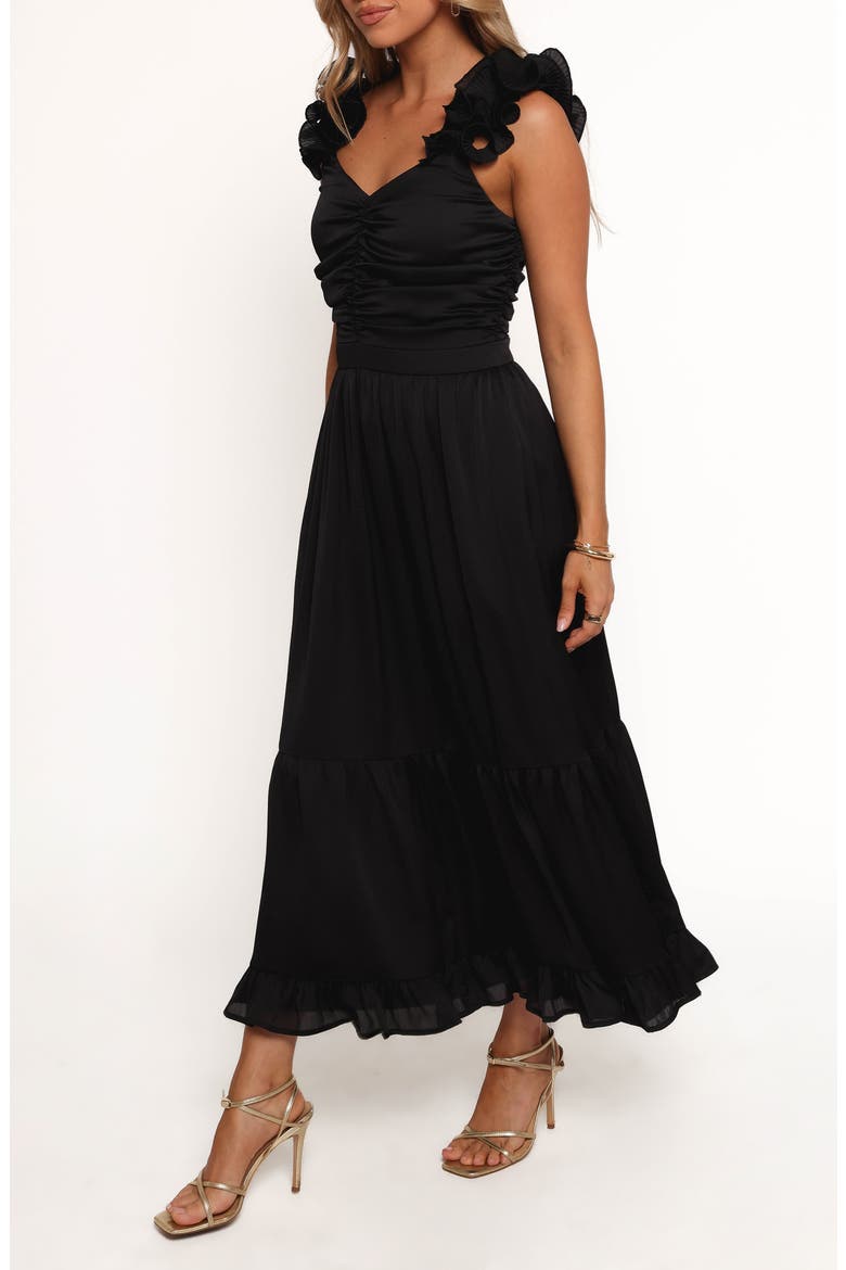 Inca Ruffle Strap Midi Dress, Alternate, color, BLACK