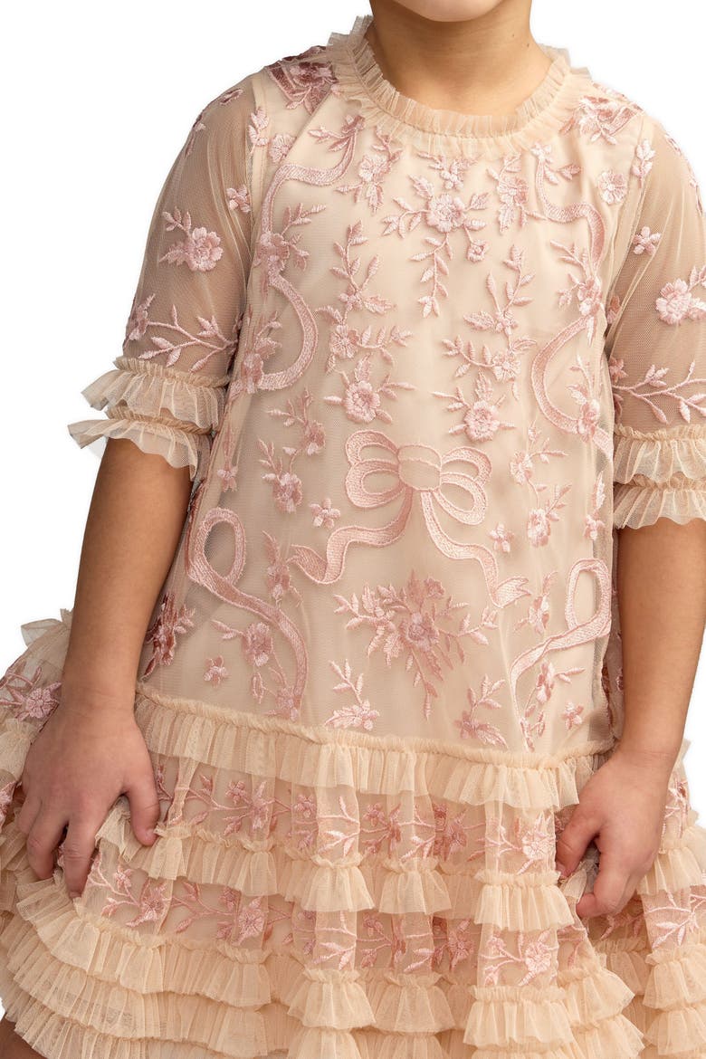 Girls Micro Ruffle Embroidered Mini Dress, Alternate, color, Porcelain