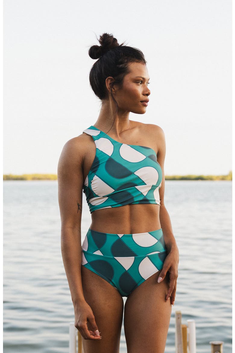 One Shoulder Crop Swim Top, Alternate, color, Riptide