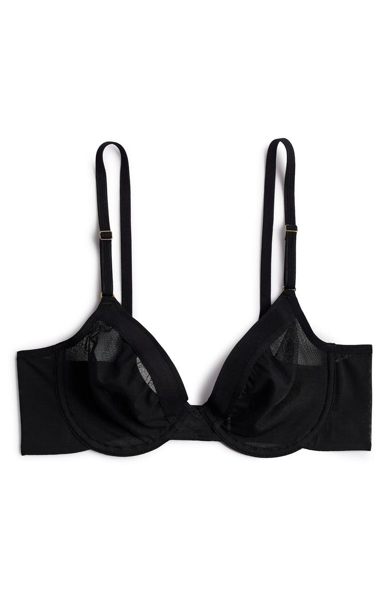 Hanky Panky Underwire Unlined Mesh Plunge Bra, Alternate, color, Black