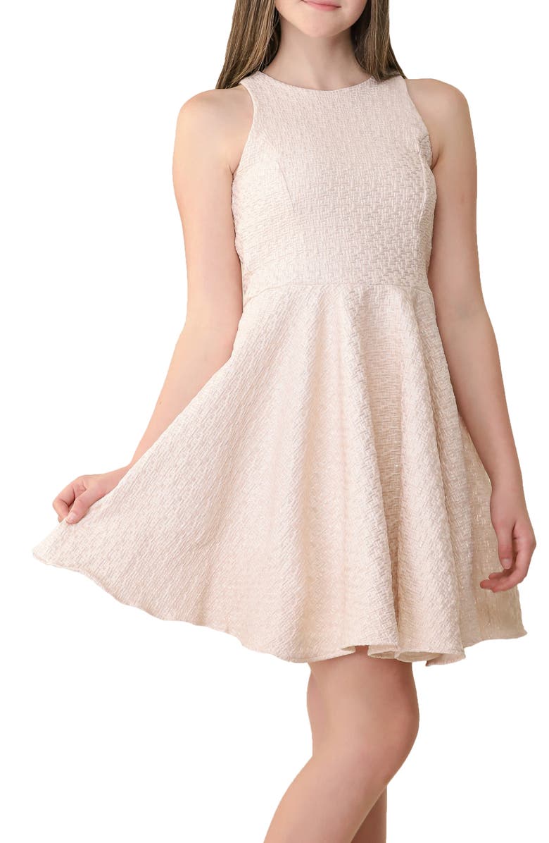 Un Deux Trois Kids' Metallic Fit & Flare Dress, Main, color, Pink Quilt