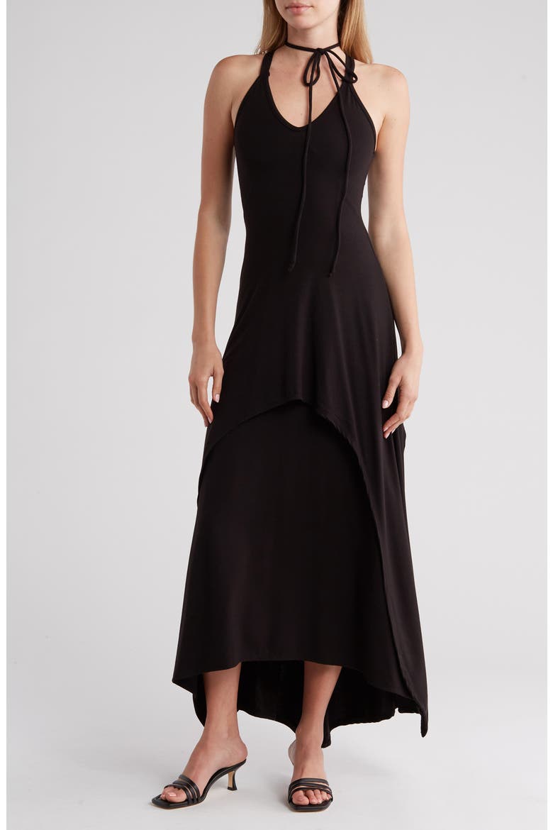 Choker Neck Midi Sundress, Main, color, BLACK1